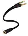 3.5mm 1 Female to 2 Male Headphone & Mic Plugs Audio Y Splitter Cable Cord.