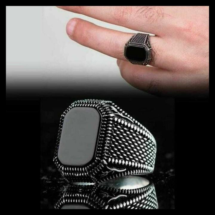 Rectangle Black Onyx Stone Ring