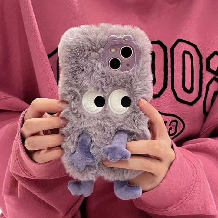 Korean%20Funny%20Fur%20Fluffy%20Monster%20Phone%20Case%20For%20iPhone%2015%2014%2013%2012%2011%20Pro%20MAX%20Cute%20Girl%20Winter%20Warm%20Back%20Cover%20Soft%20Plush%20Coque%20-%20Image%202