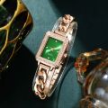 Complete Your Look with This 5-Piece Fashion Set: Women's Square Dial Watch with Matching Emerald Accessories.