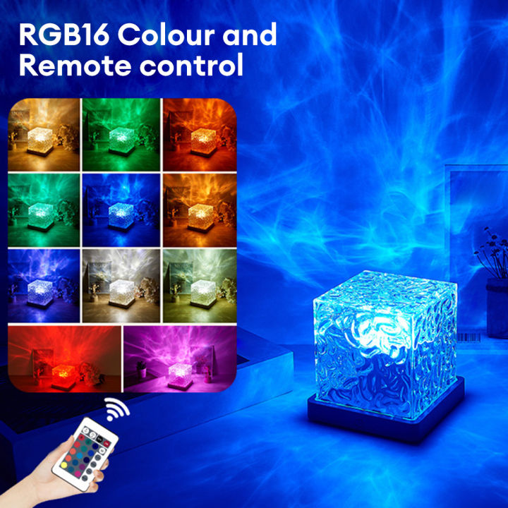 Dynamic Rotating Water Ripple Projector Night Light 16 Colors Crystal Lamp Night Light for Living Room Study Bedroom Light