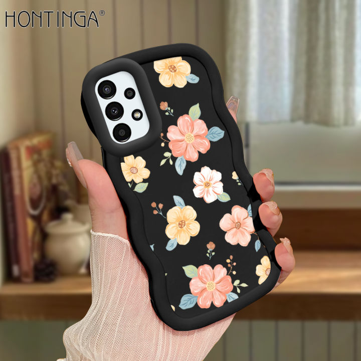 Hontinga for Samsung A13 4G Back Cover Beautiful Flowers Pattern Luxury Phone Cover Soft Silicone Macaron Wave Mobile Case