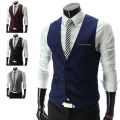 Business Vest Three Buttons Solid Color Men Formal Business Vest. 