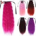 Long Synthetic Corn Wave Ponytail Extension Clip In Ombre Red Pink Color Curly Wavy Hair Extensions Tie Up Ponytail Hair Piece.