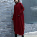 ZANZEA Womens Long Sleeve Mock Neck Casual Loose Midi Dress Kaftan Baggy Dresses #8.