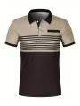 Amazon's new cross-border men's casual POLO t-shirt printed with V-neck button stripes in front pocket.