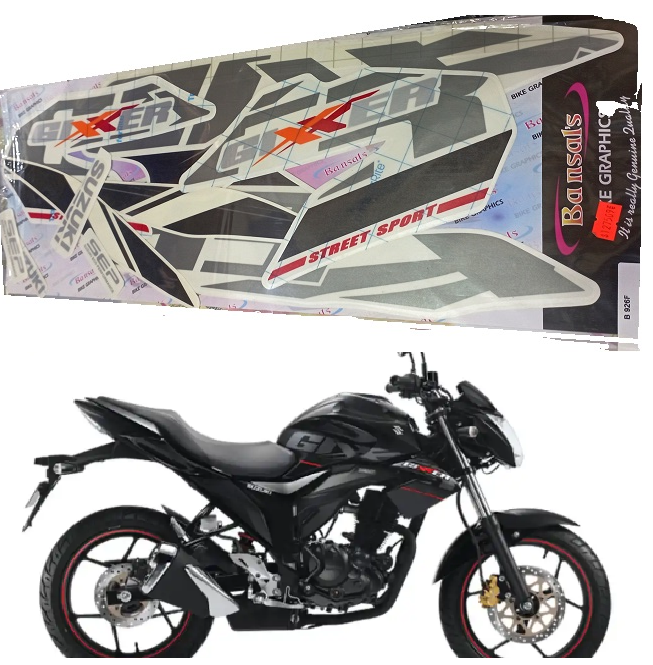 Gixxer Monotone motorcycle  sticker set - Black Color