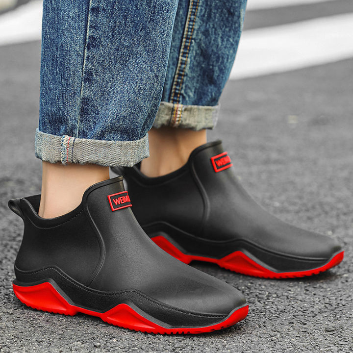 2024 cross-border new men's rain boots short tube outdoor motorcycle tide waterproof shoes thick-soled rubber shoes women