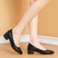Comfortable professional shoes, work shoes, formal wear, etiquette, interview shoes, women's small leather shoes, single shoes, mid-heel black shoes.
