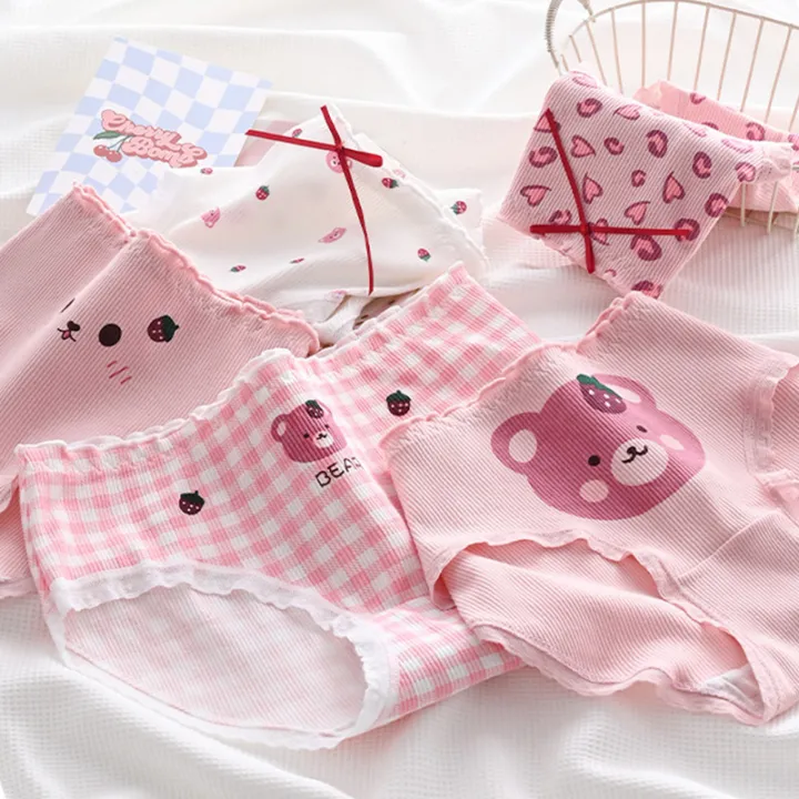 Pink%20floral%20mid%20rise%20breathable%20panties%20cute%20sweet%20girls%20student%20triangle%20shorts%20-%20Image%203