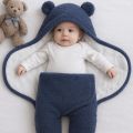 Baby Swaddle Blanket with Hood & Bear Ears – Soft Fleece Newborn Sleeping Bag, Warm Infant Wrap for Winter.