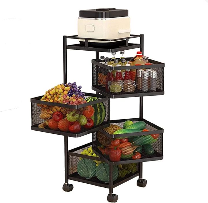 4-Layer square shape Rotating Fruit And Vegetable Basket Storage ...