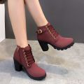 {MYE MART} Korean fashion boots for women ladies ankle Pointed Toe Short Boots Casual box Heels Shoes. 