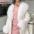 Large Winter Faux Fox Fur Scarf Women Jackets Warm Fluffy Shawl Fashion Artificial Fur Collar And Cuff Set Fluffy Scarves Female.