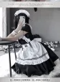 Maid Costume Set Anime Cosplay Lolita Japanese Maid Dress Outfit Cute Black Dress. 