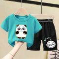 100%Cotton Boys' and Girls' Suit Children's Summer Short SleeveTT-shirt Baby Shorts Children Cartoon Two Piece Set. 