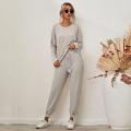 Fashion Casual Solid Sleepwear Women Thread Knitting 2 Piece Set Long Trousers Suit Autumn Winter Pullover Tops Leisure Homewear. 