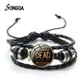 The Walking Dead Leather Bracelet Black Woven Multilayer Glass Dome Charm Bracelet Men Boy Women Girl Jewelry Accessories. 