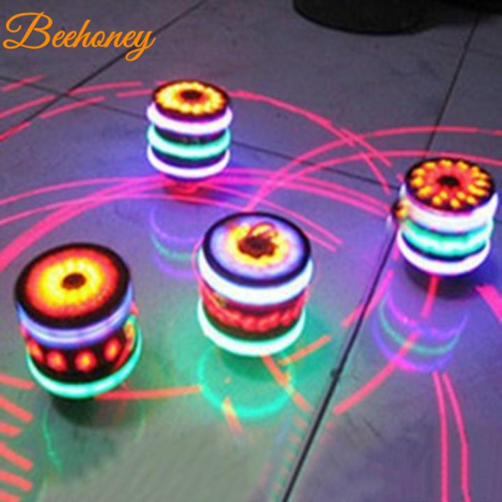 Children LED Light-up Music Wood-Like Peg-top Hand Spinner Plastic Flash Gyro Toy Gift for Kids