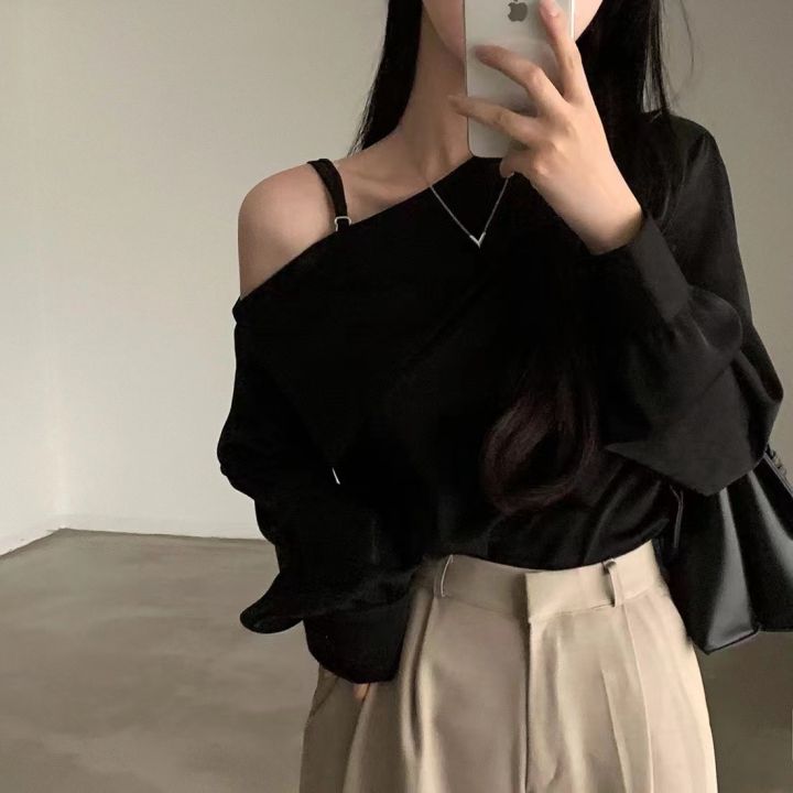 Sense%20of%20Design%20ins%20Large%20Lapel%20Strapless%20Long%20Sleeve%20Shirt%20Women's%20Salt%20Casual%20Korean%20Women's%20Outer%20Wear%20-%20Image%202