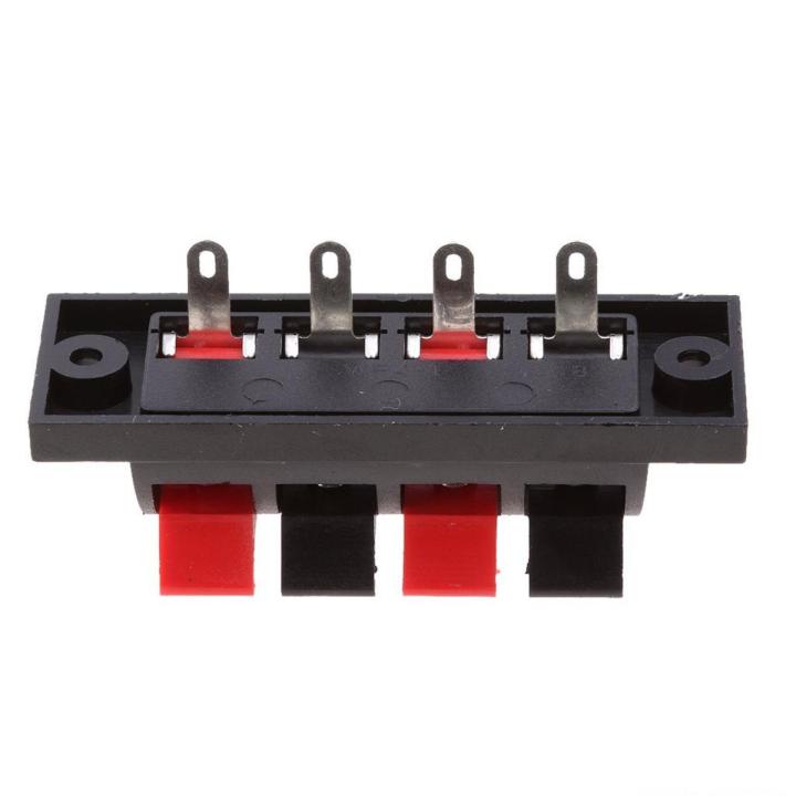 4-WAY Speaker Terminal Block 4 Way Connector Vertical Amplifier PCB Mount 4 Positions Cables Jointing Clamp Test Clip Stereo Strip Shape Push Release Plate 2 Black 2 Red