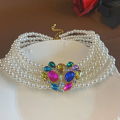 Vintage Multi Layer Pearl Choker Elegant Trendy Oval Wedding Gift Necklace.