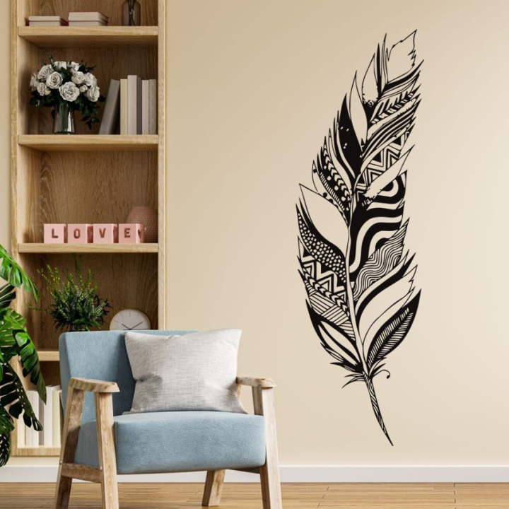 Feather Art Design Wall Stickers For Bedroom Livingroom Library - Peacock Feather Wall Decal