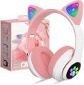 Wireless Headphones RGB Cute Cat Girls Kids Gift Headset with Microphone Stereo Music Gaming Headsets Control Lights Earphone. 