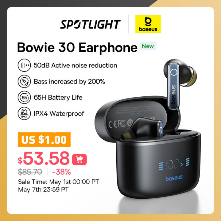 Baseus ANC Wireless Earphones 50dB Noise Reduction Bluetooth 5.3 ...