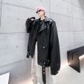 2022 Autumn Korean style Cool Night club red PU leather jackets men casual loose Crocodile pattern PU jackets for men,M-XXL. 