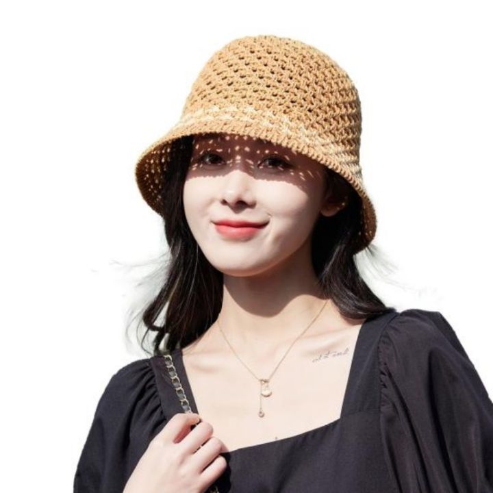 Ladies%20Bucket%20Hat%20Stylish%20Patchwork%20Stripes%20Papyrus%20Summer%20Hat%20Anti-sun%20Cool%20Fashion%20Bucket%20Hat%20Lady%20Sun%20Hat%20Outdoor%20Supply%20-%20Image%203