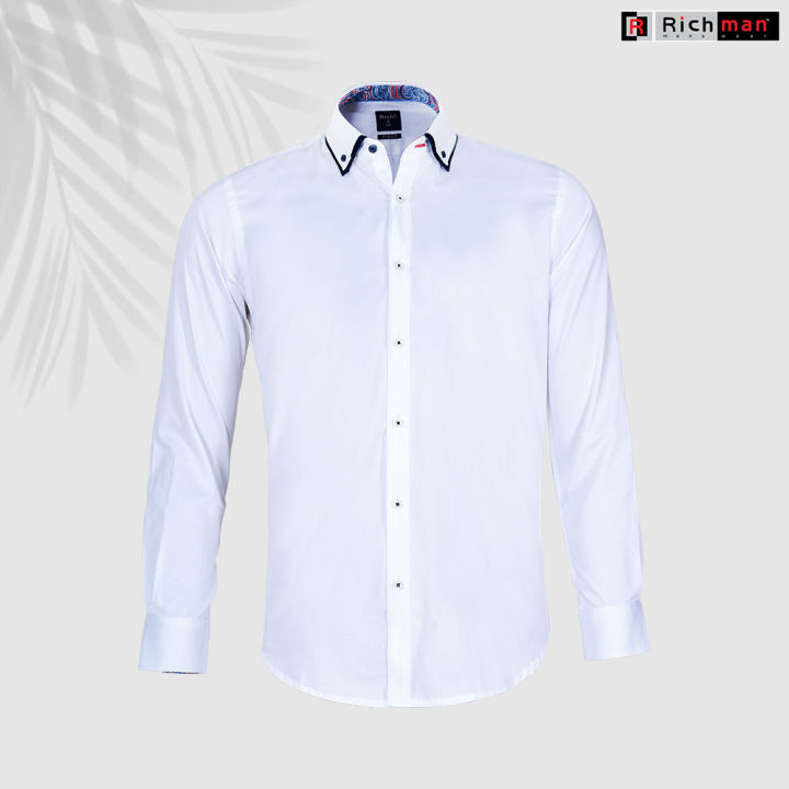 Richman Mens Cotton Full Sleeve White Regular Fit Party Shirt