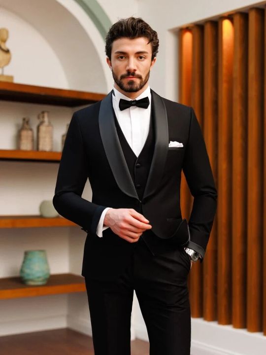 Handsome Black slim-fitting 3PCS Tuxedo Suit For men's 2024 Formal