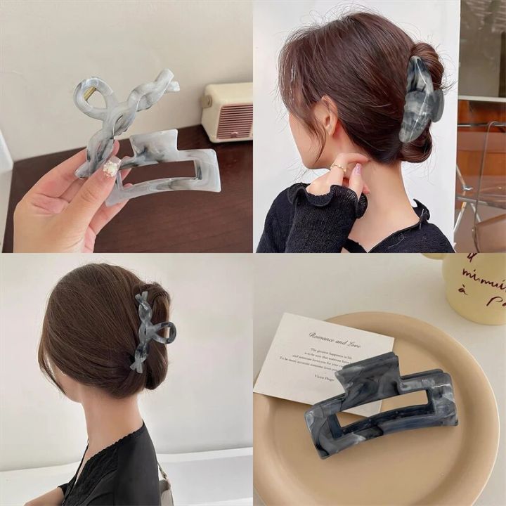 Korean Rectangle Acrylic Gray Marble Hair Claws Girls Hair Crab Clip Cellulose Acetate Hair Clip Simple Hair Accessories Gifts