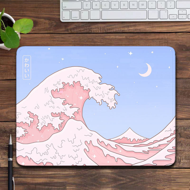 Kawaii Desk Mat Pink Wave Cute Aesthetic Mousepad Small Gaming Computer Deskmat Great Pastel Baby Blue Kawai Anime Mouse Pad