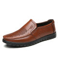 Sandals, summer men's shoes, new hollow leather shoes, men's soft soles, breathable and casual, slip-on cowhide business shoes.