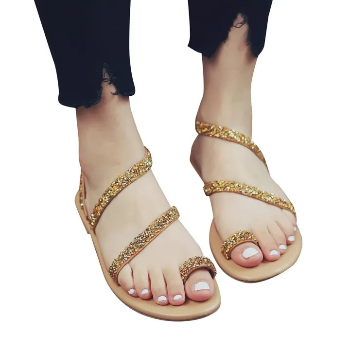 Womens%20Ladies%20Girls%20Korean%20Sandals%20for%20Women%20Women%20Rome%20Open%20Toe%20Rhinestone%20Decoration%20Sandals%20Flats%20Slip%20On%20Shoes%20Sandals%20Women%20Casual%20Flat%20Shoes%20Fashion%20Shoes%20Work%20-%20Image%205