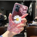 For OPPO Reno 7 Transparent Bling Glitter Cases Soft Clear Shining Sequin Case with Daisy Flowers Folding OPPO Reno7 Back Cover.