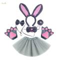 Bunny Costume Set Cosplay Nose Modern for Stage Shows Easter Themed Parties Gray 6pcs. 