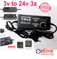DC 3v To 24v 3a.  Universal Adjustable Ac Dc Power Adapter Voltage Regulated Adaptor. 