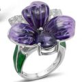 2023 New Fashion 925 Sterling Silver Jewelry Sets For Women Elegant Enamel Dark Purple Zircon Flower Necklace Ring Earrings Girl.
