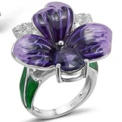 2023%20New%20Fashion%20925%20Sterling%20Silver%20Jewelry%20Sets%20For%20Women%20Elegant%20Enamel%20Dark%20Purple%20Zircon%20Flower%20Necklace%20Ring%20Earrings%20Girl%20-%20Image%207