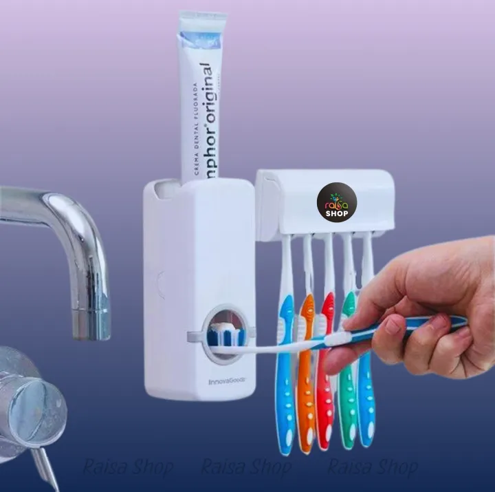 RAISA%20Automatic%20Toothpaste%20Dispenser%20and%20Brush%20Holder%20Set%20%20Wall%20Mountable%20Bathroom%20Organizer%20with%20Dust%20Proof%20Toothbrush%20Storage%20-%20Image%202