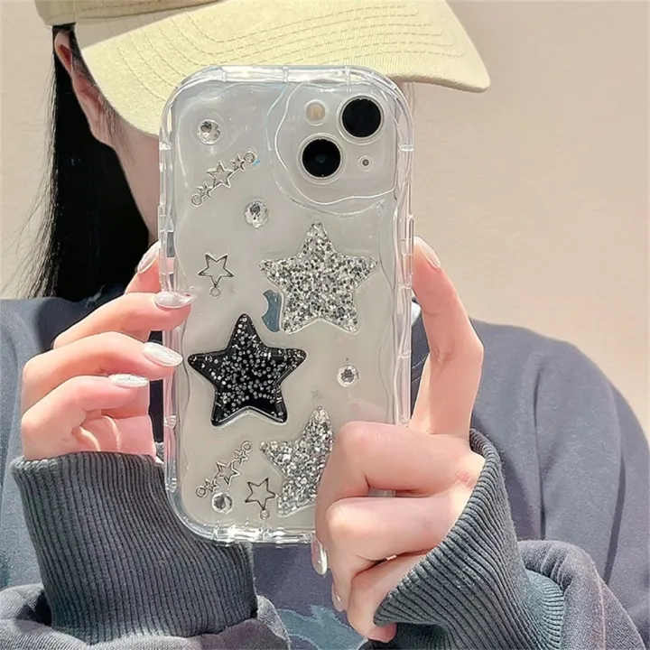 Korean%203D%20Glitter%20Star%20Sparkling%20Diamond%20Transparent%20Phone%20Case%20For%20iPhone%2015%20Pro%20Max%2013%2012%2014%20Pro%2011%20XS%20XR%20Cute%20Y2K%20Clear%20Cover%20-%20Image%202
