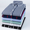 Mens Dress Shirts Striped Long Sleeve Spring Autumn Smart Casual Business Non-Ironing Slim Fit Formal Men's Shirt Blue White. 