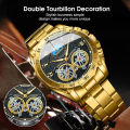 LouisWill Men's Watch Double Tourbillon Hollow Calendar Watch Luminous Watch Steel Band Watch Men's Fashion Steel Watches 30M Waterproof Wristwatches  Watches For Men With Free Box. 