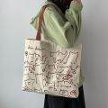 TandG Canvas Zipper Tote Bag with Cute Cats Design for Women Trendy Off-White.