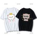 Cute Peach Cat Cartoon Couple Print Shirt Unisex Shirt Gray Sent Flowers To Peach T Shirt New Style Lovers' Clothes Casual Tee. 