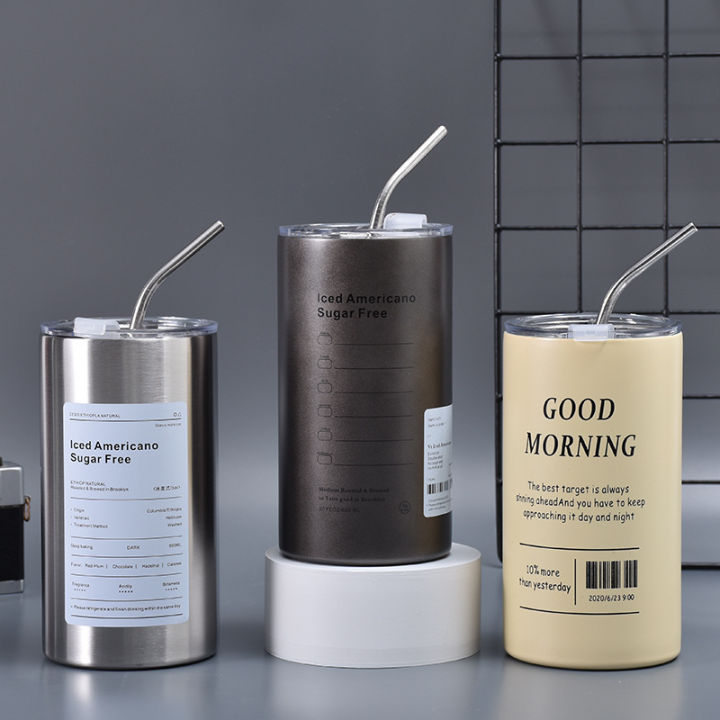 600ml/400ml American ins style double layer stainless steel coffee cup insulated cup straw cup home office men and women portable cup bottle