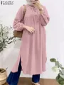 Women 3/4 Sleeve Split Hem Long Shirt Autumn Abaya Hijab Tops Tunic Fashion Islamic Clothing Solid Muslim Blouse. 